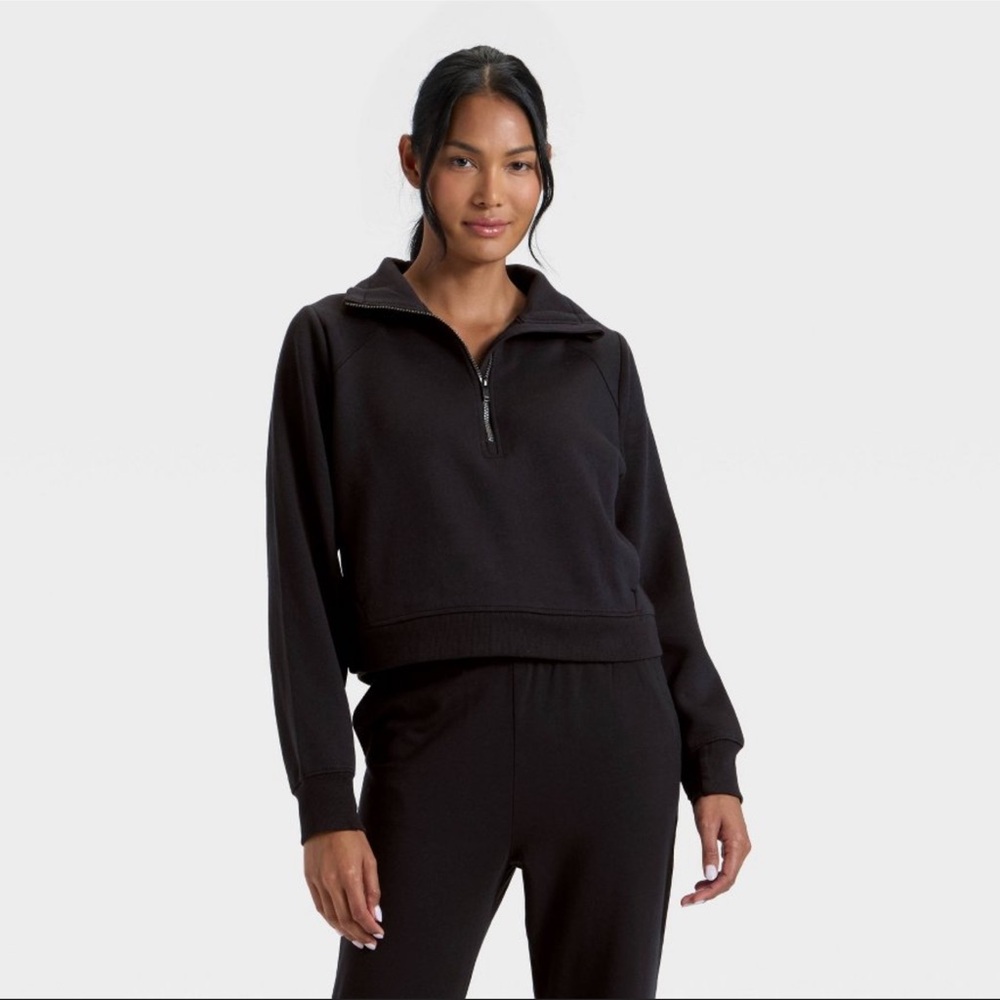 All In Motion Women's Active Comfort 1/2 Zip Pullover Fleece Sweatshirt BlackXXL